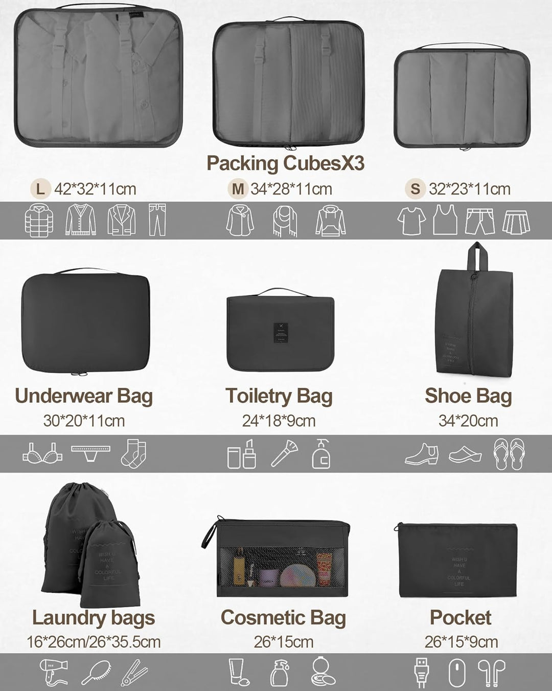 Anjing koffer Organizer 10-teilig, Packing Cubes, leichte Reisegepäck-Organizer, wasserdicht, platzs