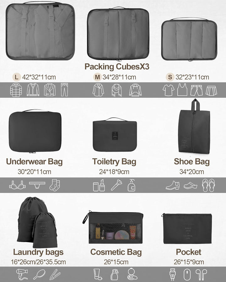 Anjing koffer Organizer 10-teilig, Packing Cubes, leichte Reisegepäck-Organizer, wasserdicht, platzs