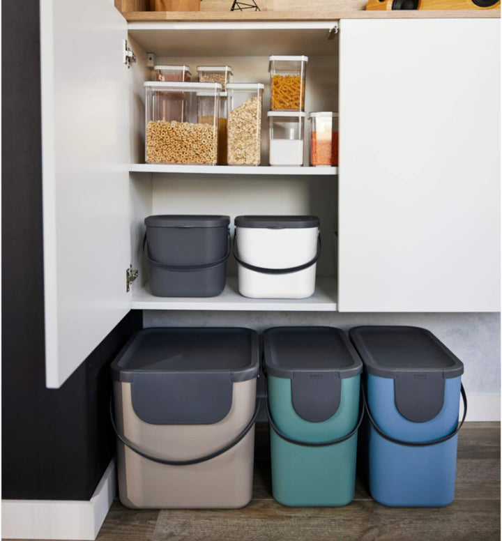 Rotho Albula 3er-Set Mülltrennungssystem 40l für die Küche, Kunststoff (PP) BPA-frei, anthrazit/blau
