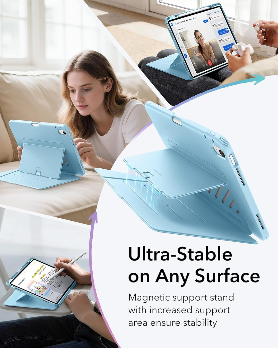 ESR Hülle für iPad Air 13 Zoll (2026/2025/2024) M4/M3/M2, Vertikale Stand, Mehrere Standwinkel, Ultr