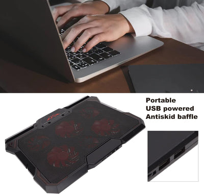 Annadue 12-17,3-Zoll-Laptop-Kühler Cooling Pad Stand mit 6 Leisen LED-Lüftern, 2 USB-Anschlüssen, Hö