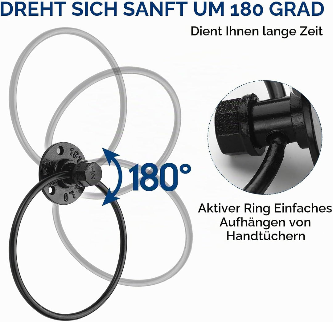 Retro one Industrieller Handtuchring, rustikaler Rohr, Handtuchhalter, Wandmontage, für Badezimmer