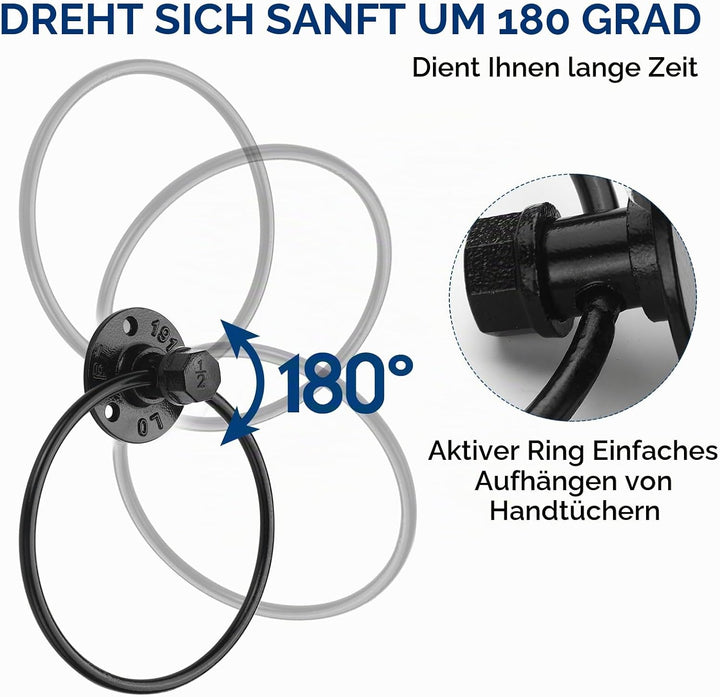 Retro one Industrieller Handtuchring, rustikaler Rohr, Handtuchhalter, Wandmontage, für Badezimmer