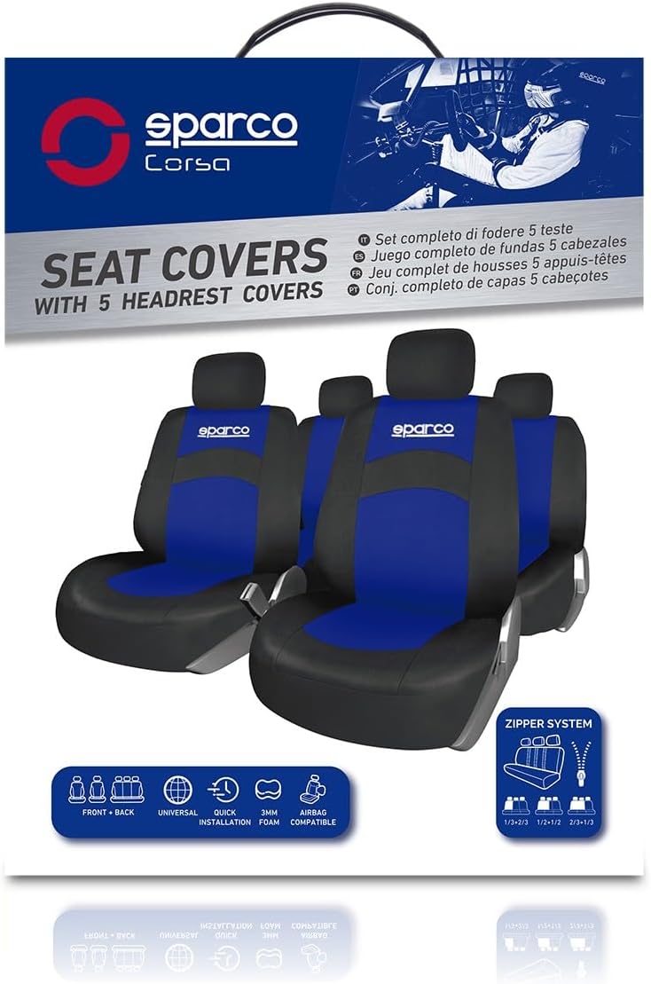 SPARCO SPCS402BL Schonbezüge-Kompletteset von 5 Kopfstützen, Schwarz/Blau