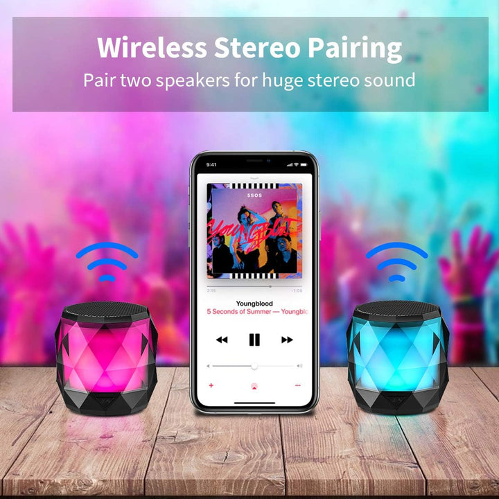 LFS klein Bluetooth Lautsprecher mit Licht, Mini Tragbarer Bluetooth Box wasserdicht, Freisprechfunk