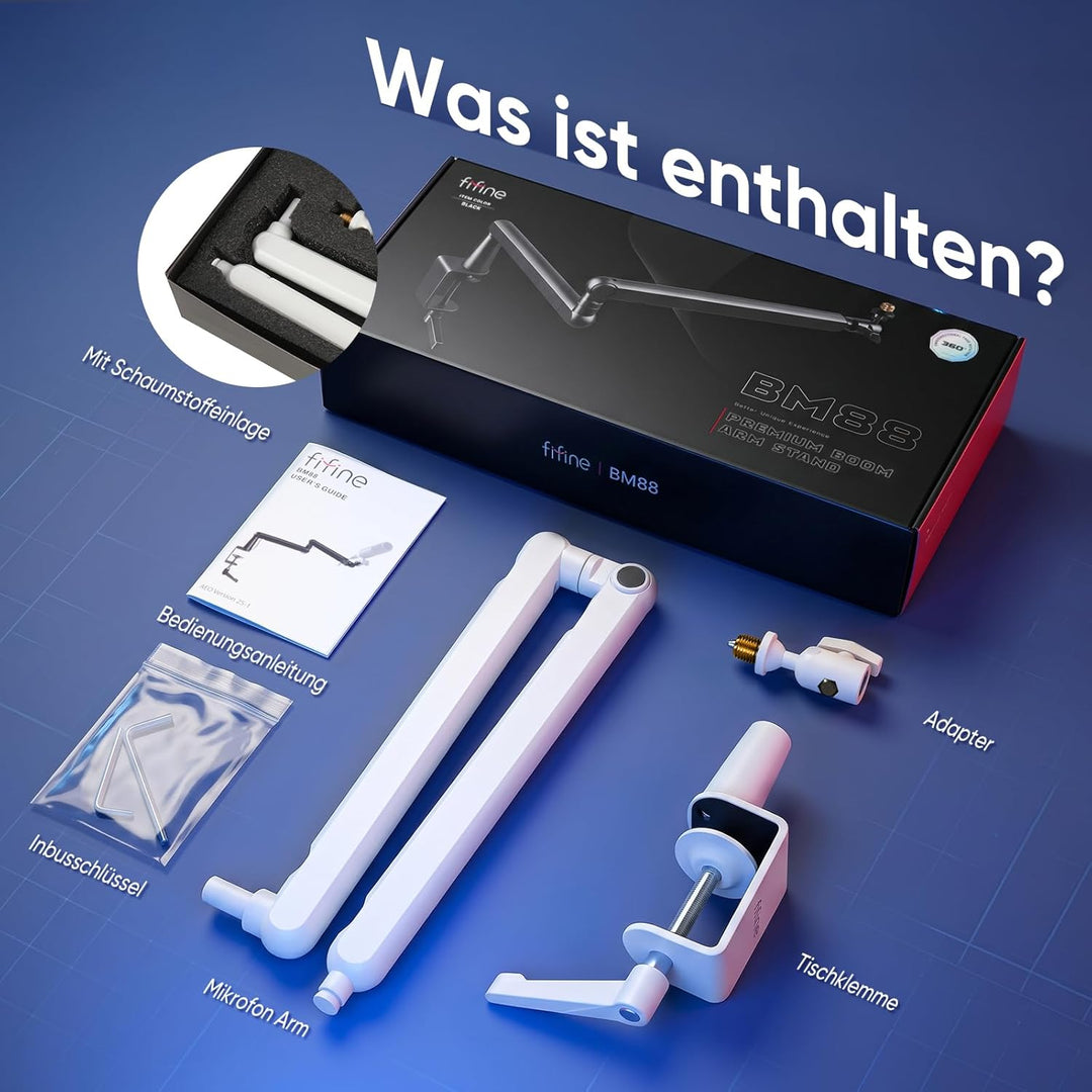FIFINE Mikrofon Arm, flach einstellbarer Stangen Mikrofon Ständer mit Mikrofonclip, Schraubenadapter