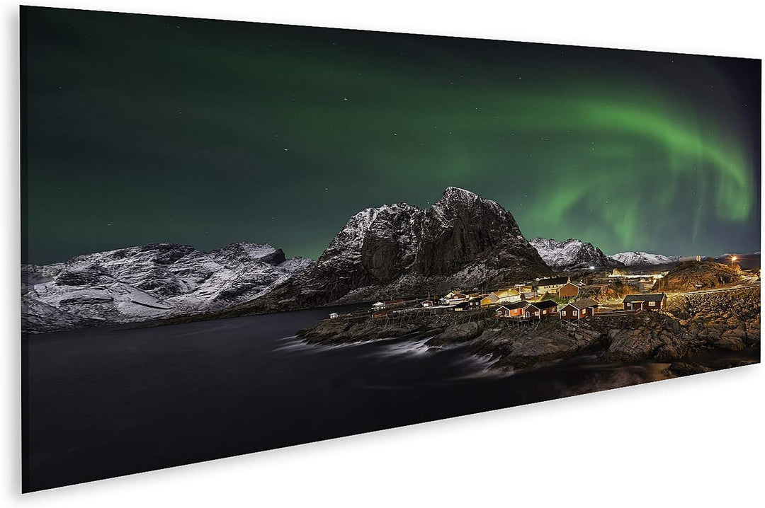 islandburner Bild auf Leinwand Hamnoy Nordlichter Schönes Polarlicht Lofoten Inseln Norwegen Bilder