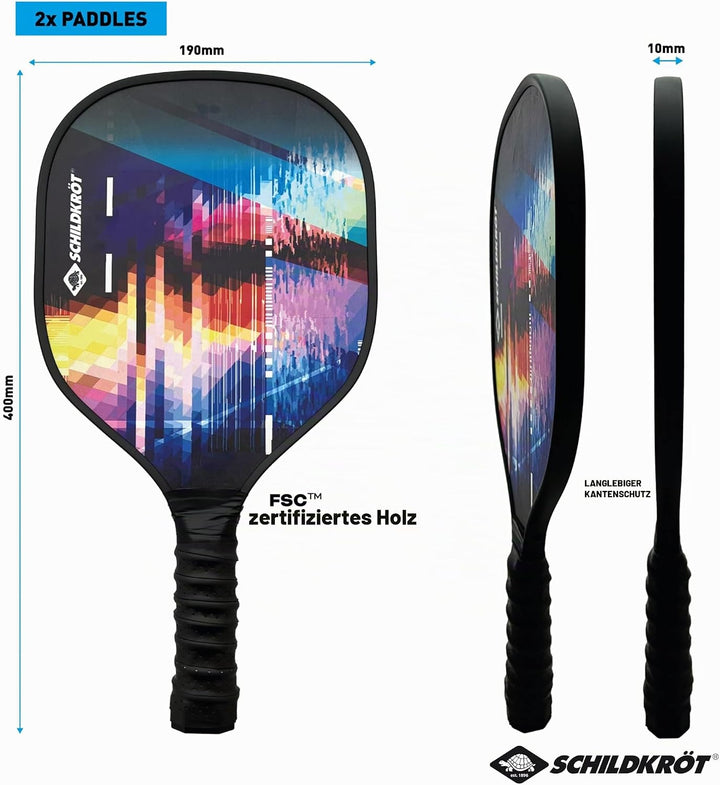 Schildkröt Pickleball Set mit 2 Schlägern, 1 Indoor und 1 Outdoor-Ball, 1 Tragetasche, für Anfänger