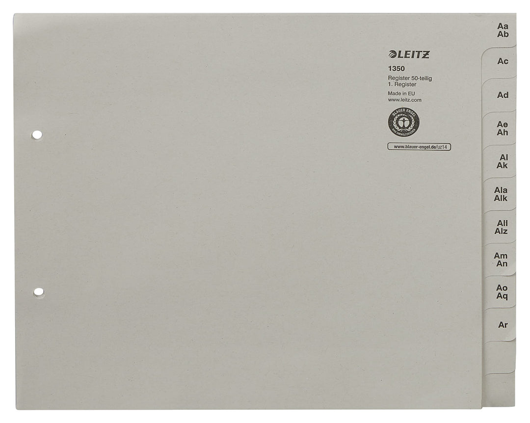 Leitz Register, Trennblätter mit Taben und alphabetischem Aufdruck A-Z für 50 Ordner, Halbe Höhe und