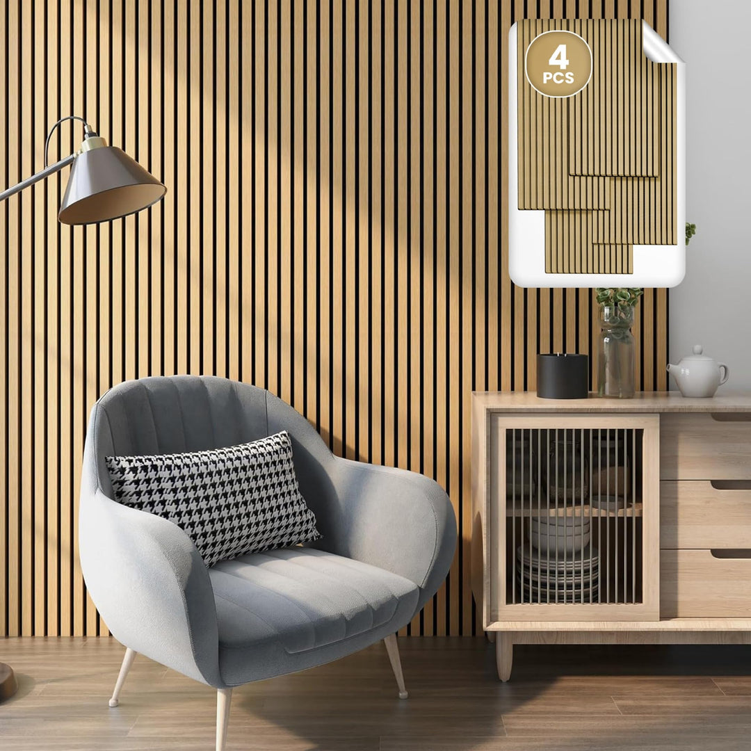NEU.HOLZ Akustik Wandpaneele Vang 4er Set Wandverkleidung zum Kleben und Schrauben 2,88 m² Holzfurni
