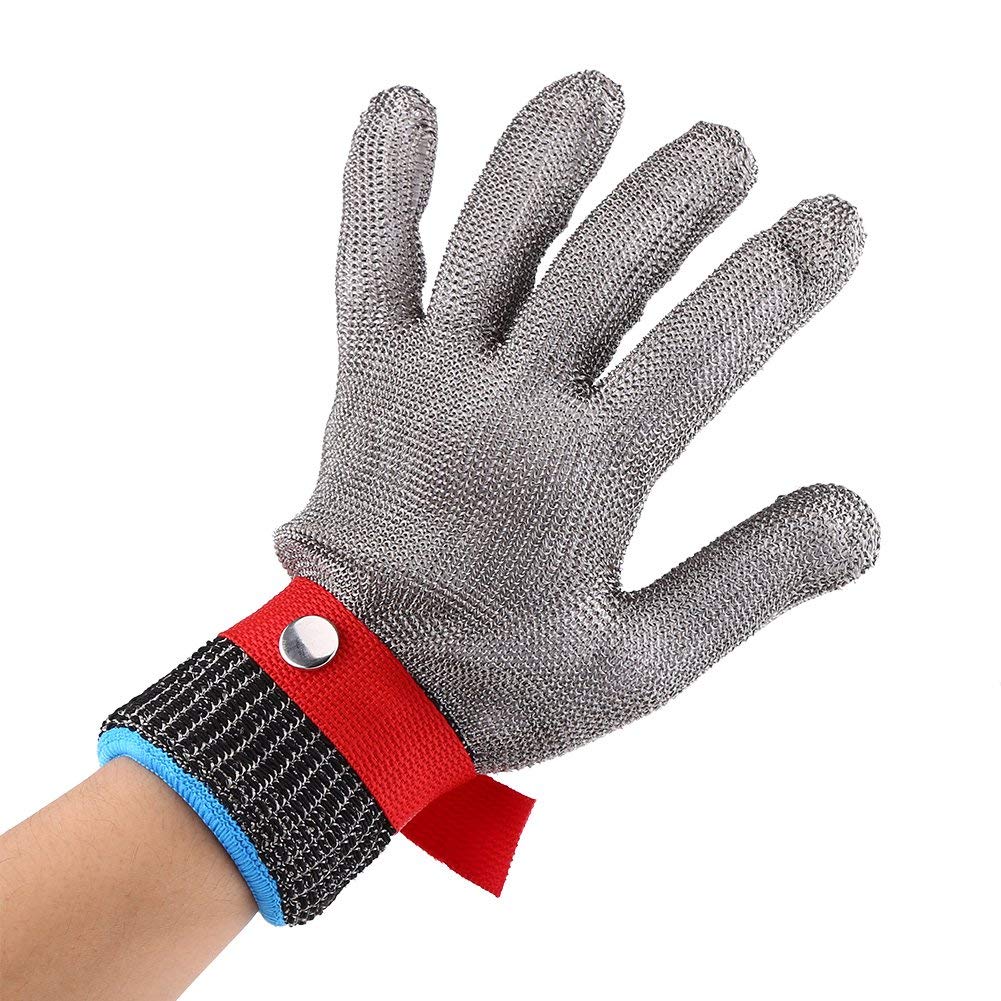 Yosoo Robuster 304-Drahtgeflecht, schnittfester Handschuh mit verstellbarer Schnalle, Gartenarbeit M