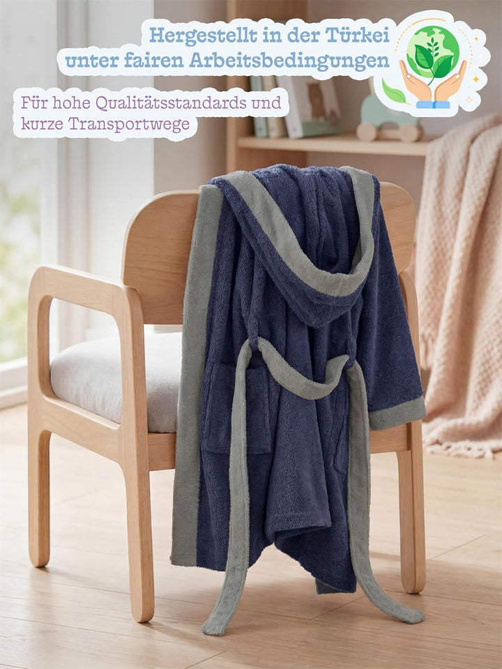 normani Kinder-Bademantel mit Kapuze aus 100% Bio-Baumwolle - für Jungen und Mädchen 122-128 Lila, 1