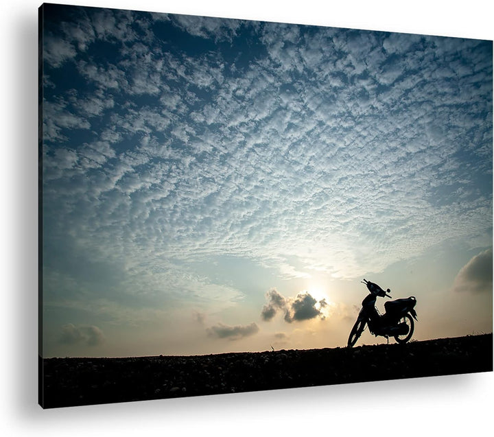 deyoli einsames Motorad Format: 60x40 als Leinwandbild, Motiv fertig gerahmt auf Echtholzrahmen, Hoc
