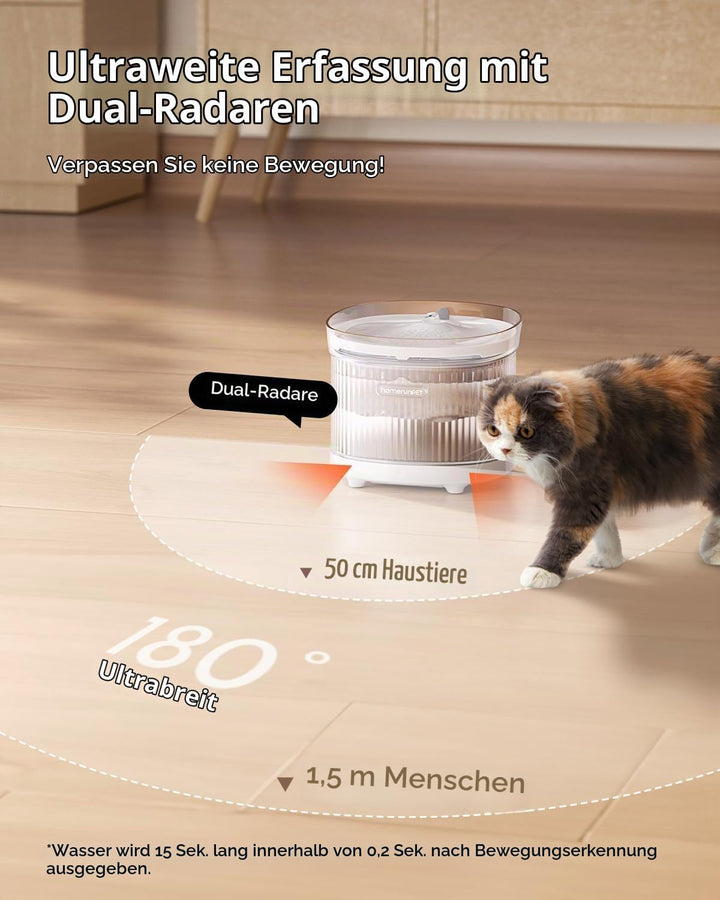 Homerunpet Katzenbrunnen Kabellos mit Bewegungsmelder &amp; Ultraleiser Kabelloser Pumpe, BPA-freier Tri