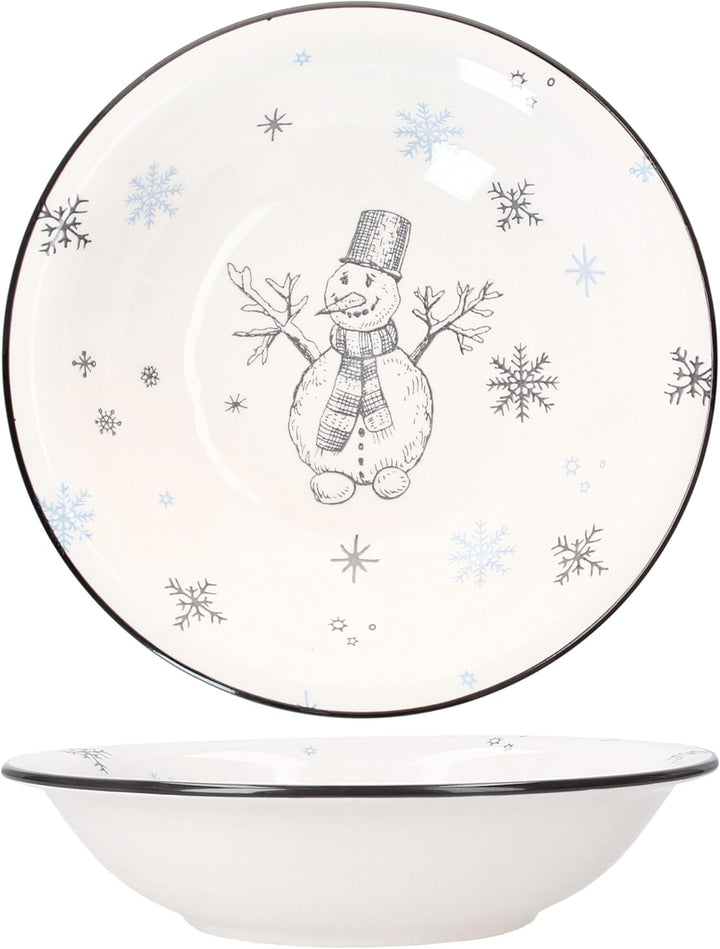 MamboCat 6er Set Olove Suppenteller I 450ml I winterliche Tiefe Teller aus Steingut mit Schneemann &