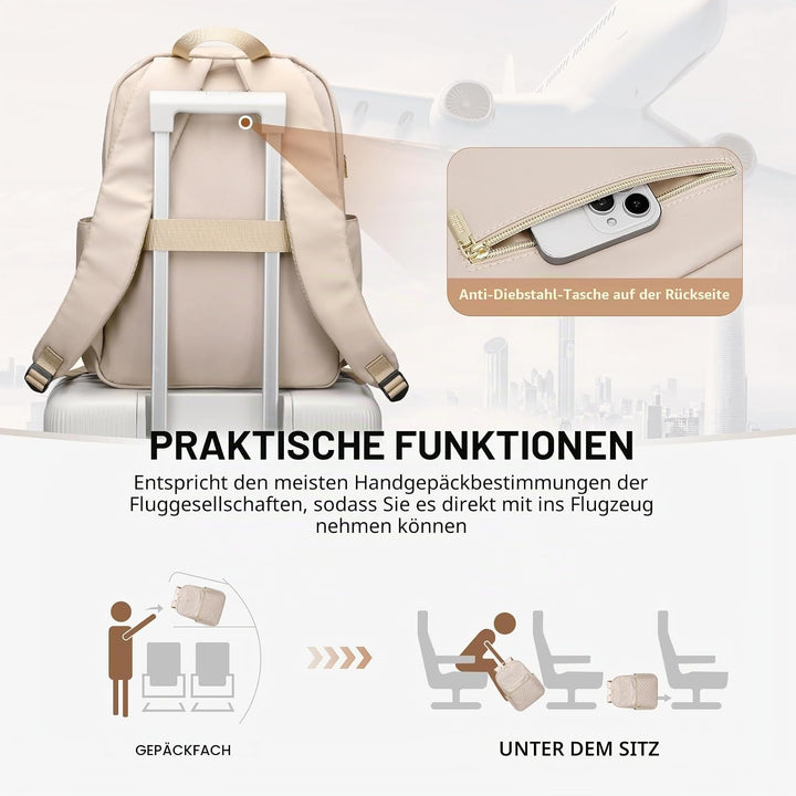 VNINE Rucksack Damen，16 Zoll Laptop Schulrucksack Mädchen, Wasserdicht Tagesrucksäcke Reiserucksack