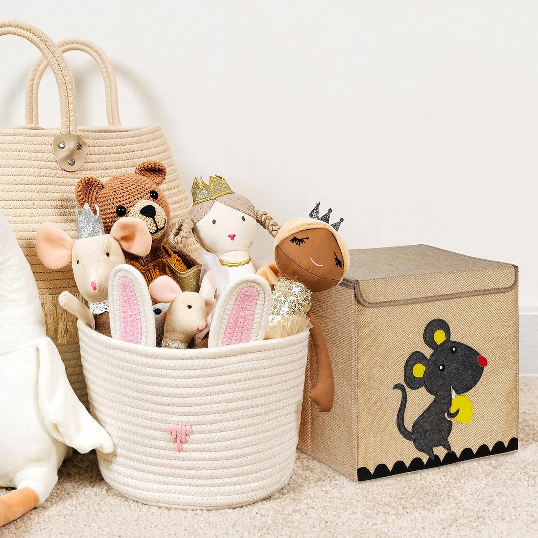 Relaxdays Aufbewahrungsbox, Biber-Motiv, Stoffbox für Kinder, faltbar, HBT: 33 x 33 x 33 cm, Spielze