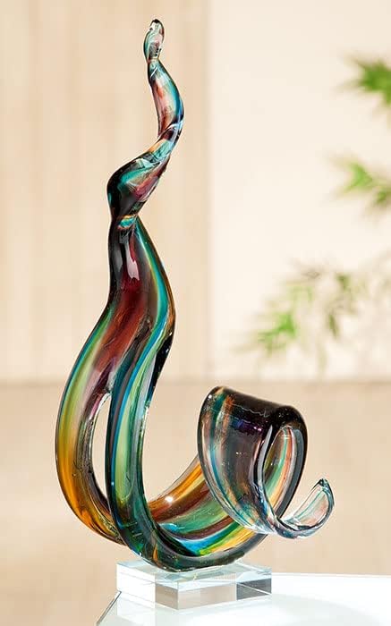 GILDE GLAS art Skulptur Marea - Dekoobjekt handgefertigt aus Glas H 38 cm Höhe 42 cm Mehrfarbig, Höh