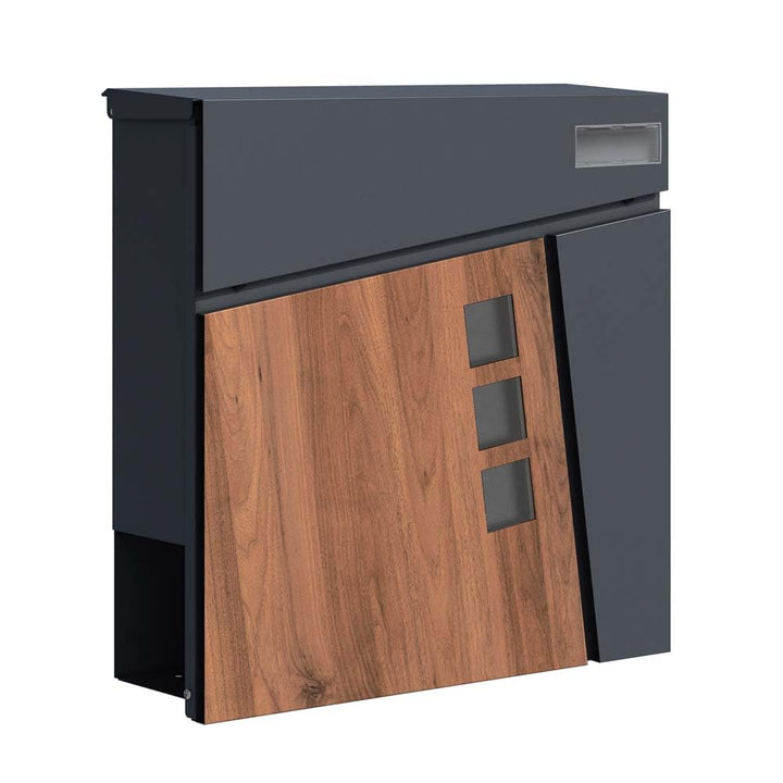 SCHARTEC® Briefkasten Holz Design & anthrazit mit Zeitungsfach modern & gross Wandbriefkasten Postka