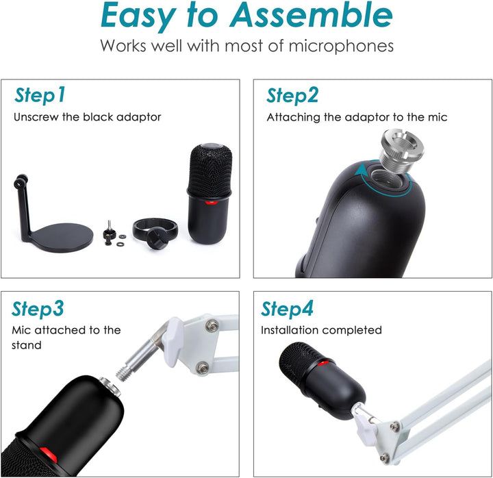 HyperX SoloCast Mikrofon Arm Weiss - Professioneller Studio Desktop Ständer Mikrofonarm mit Schaumst