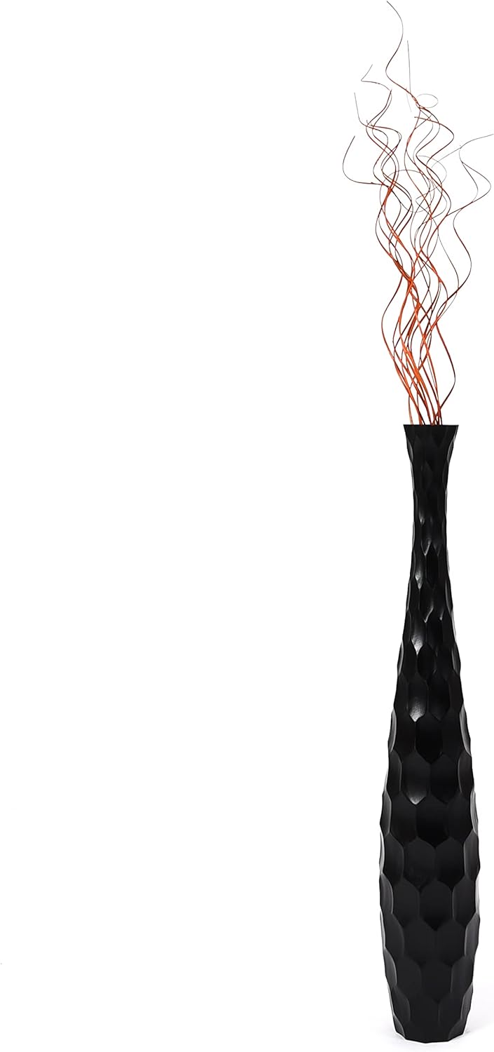 Leewadee Grosse Bodenvase für Dekozweige hohe Standvase Design Holzvase, Holz, 70 cm, Schwarz 70 cm