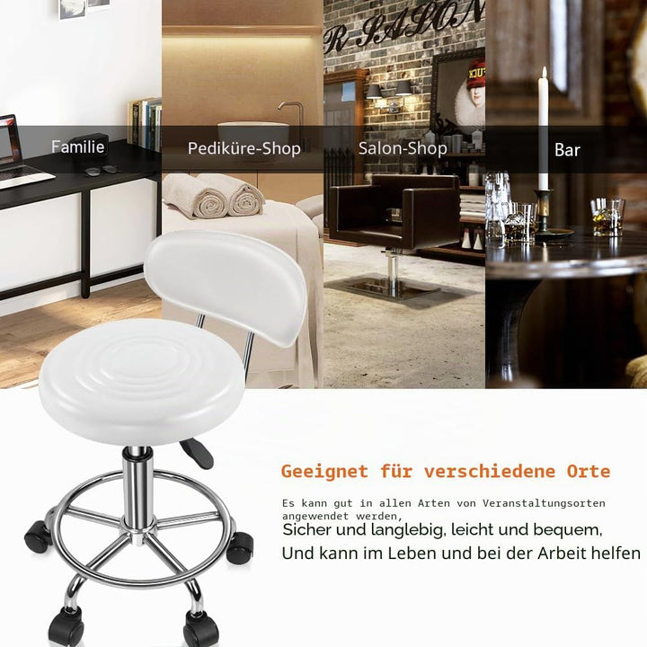 KKTONER Moderner Rollhocker aus PU-Leder mit niedriger Rückenlehne, höhenverstellbar, für Arbeitssal