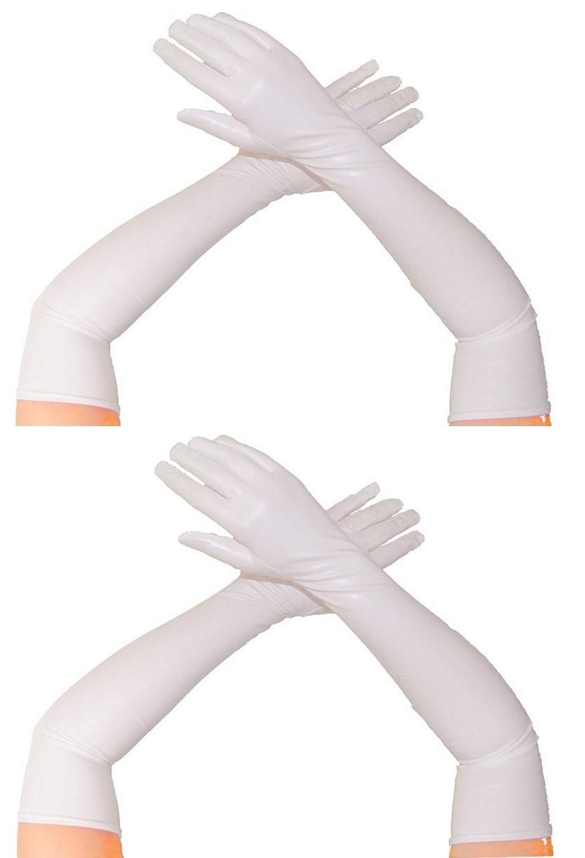krautwear® Damen Lange Glänzende Wet Look Leder-Optik Handschuhe Abendhandschuhe ca. 53 cm lang weis