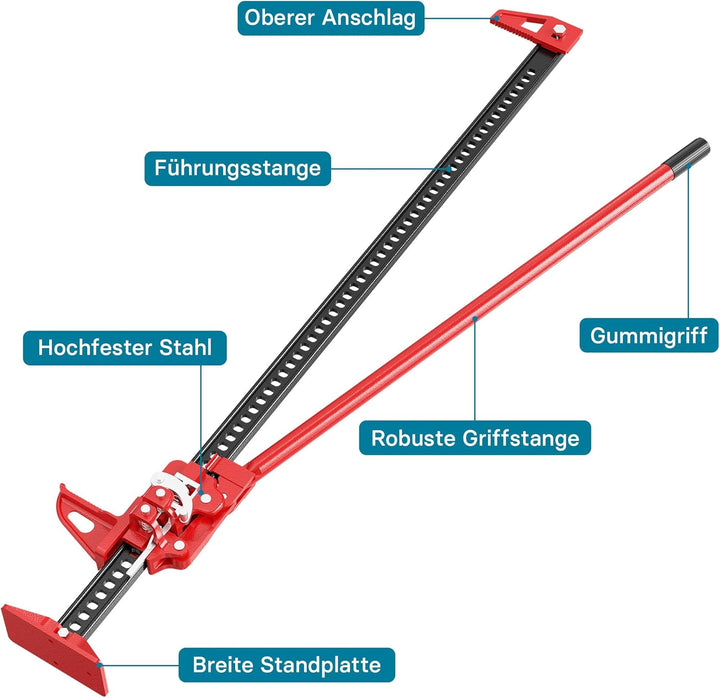Wiltec Farm Jack Wagenheber 150 cm 60" 3000 kg, Offroad Stockwinde für Geländewagen, ATV Heber, Allz
