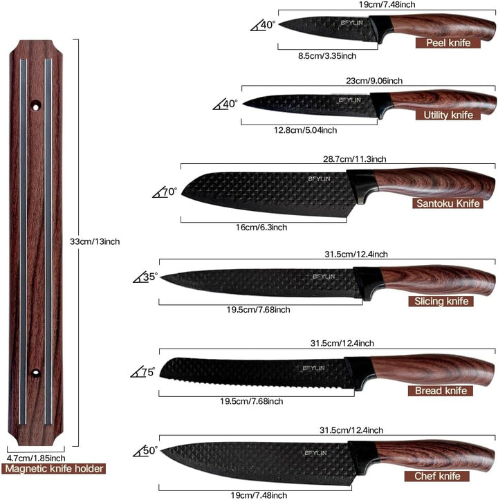 7 Stücke Messer Set Mit magnetischer Messerhalter,Küchen Messerset,Kochmesser,Santoku Messer,Gemüsem