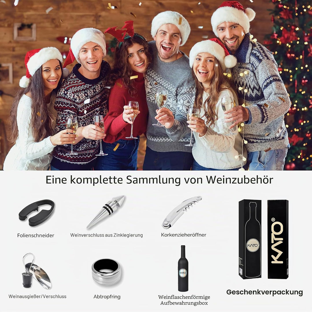 Kato Wein Accessories Geschenkset -Weinflaschen-Korkenzieheröffner-Kit, Tropfring, Folienschneider,