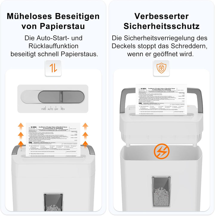 Bonsaii 10-Blatt Aktenvernichter P4, Mikroschnitt schredder für 21L Behälter, Anti-Blockier-System &