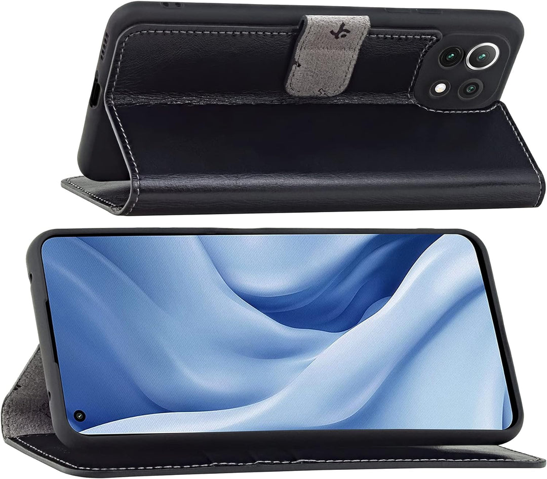 Suncase Book-Style Hülle kompatibel mit Xiaomi Mi 11 Lite 5G Leder Tasche (Slim-Fit) Lederhülle Hand