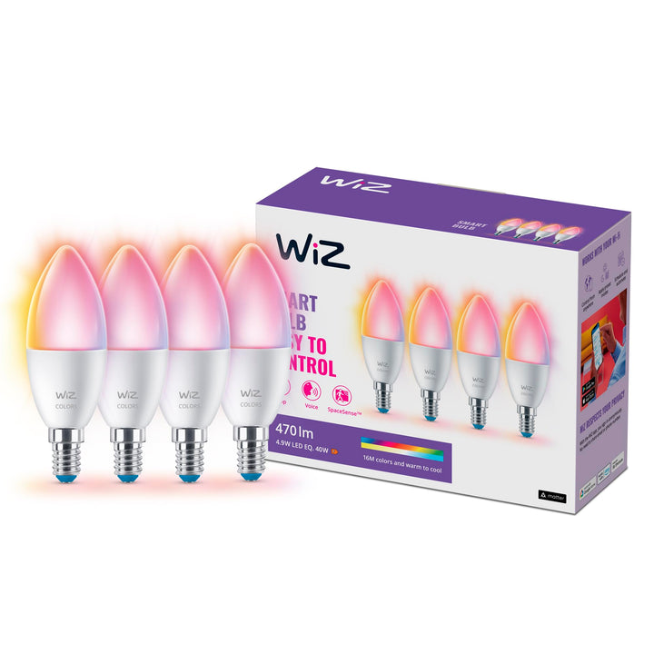 WiZ E14 LED Lampe Tunable White & Color, dimmbar, 40W, 16 Mio. Farben, smarte Steuerung per App/Stim