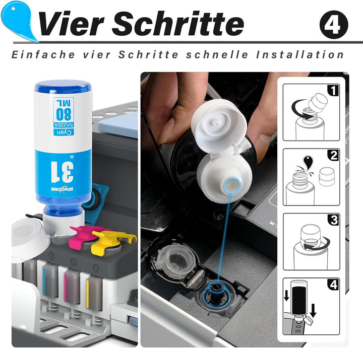 Druckertinte 31 32XL Kompatibel für HP Smart Tank Plus 555 Drucker, Tinte 31 32 XL für Smart Tank 51