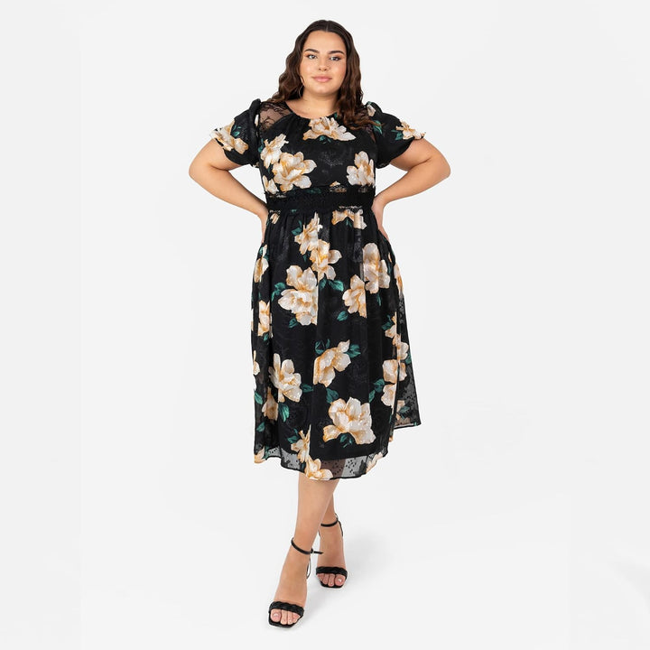 Lovedrobe Damen Womens Plus Size Summer for Ladies with Pockets Short Ballon Sleeve Crew Neck Midi L