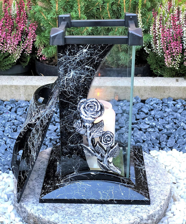 Grablampe Grablicht Kerze Grabkerze Grabdekoration Grabschmuck Gartenlampe incl.Grabkerze, aus Hartk