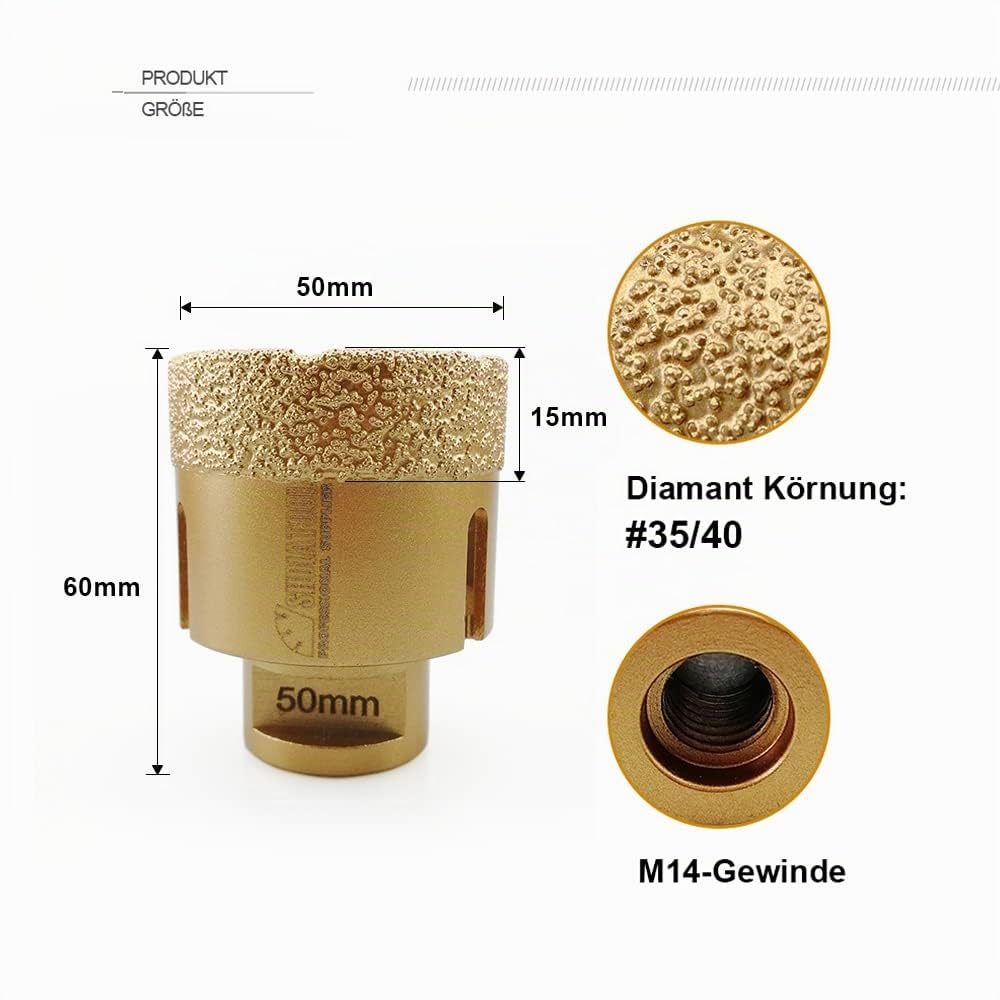 SHDIATOOL Diamant Bohrrone Fliesenbohrer mit M14 Gewinde Vakuumgelötete Diamant Lochsäge für Porzell