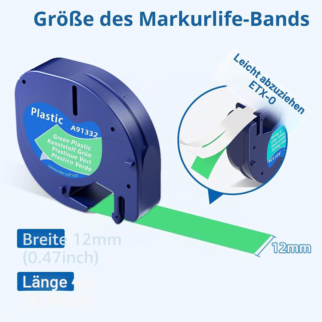 6er Pack Etikettenband Kompatibel mit DYMO Letratag Etikettenband Plastik 12mm x 4m Kompatibel mit L