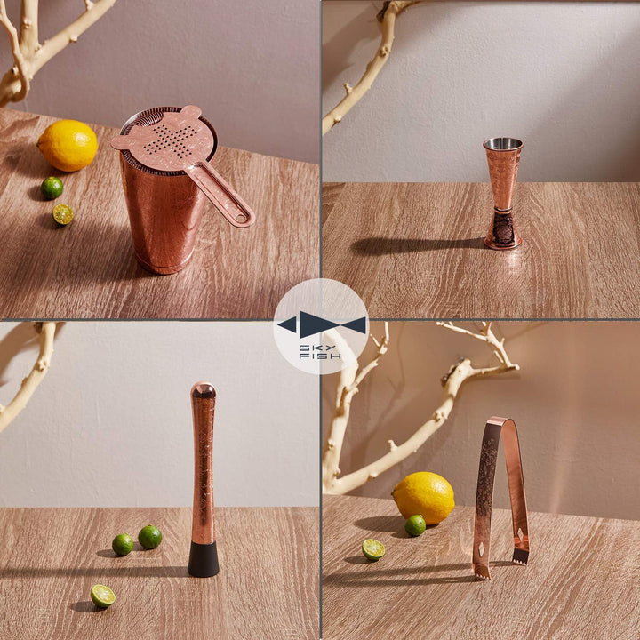 SKYFISH Cocktail Shaker Set - Ätzung Kupfer Cocktail Shaker Kit in Geschenkbox 7er Set