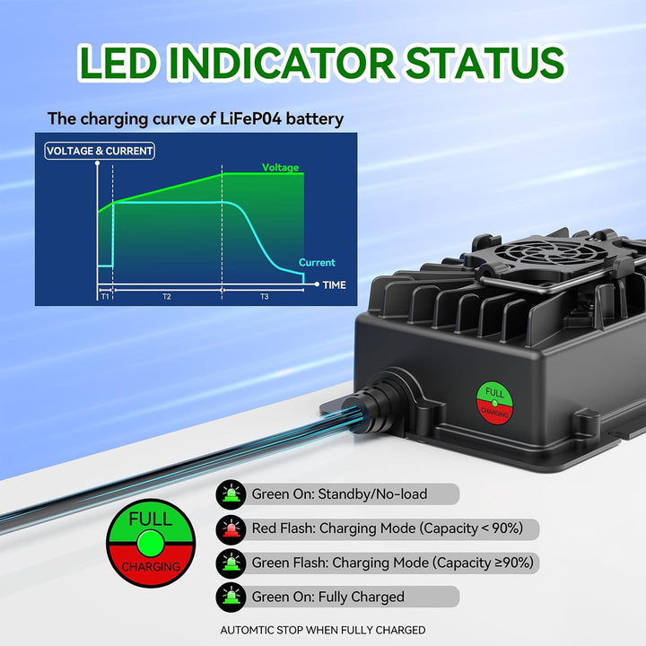 20 A LiFePO4 Batterieladegerät, 12 V/12,8 V Lithium-Batterie-Ladegerät mit Anderson-Anschluss, LED-A