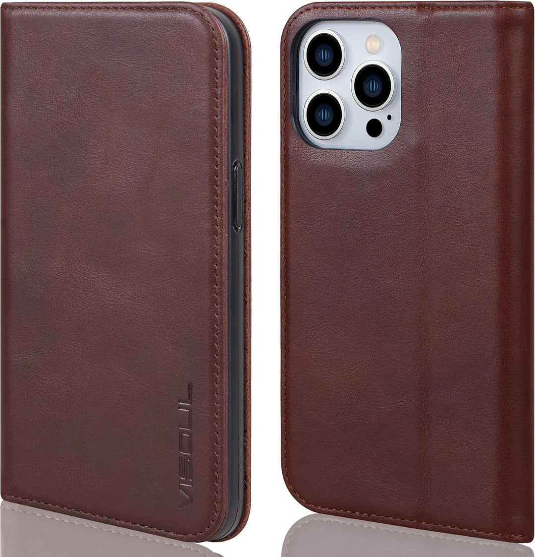 VISOUL Hülle für iPhone 14 Pro Max Handyhülle [Echtleder] [Schützt ] [Kartenfach] [Magnet] [Standfun