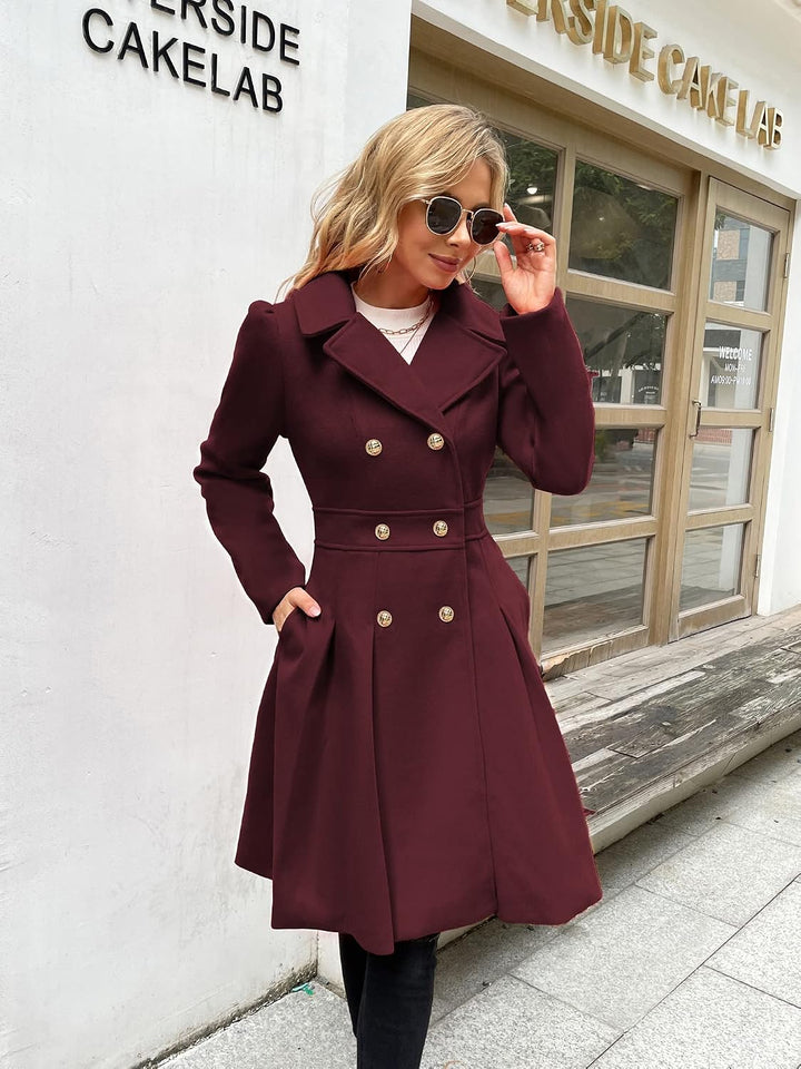 GRACE KARIN Damen Mantel Wintercoat Revers Zweireihiger Mantel Knielang Trenchcoat Winter Lang A-Lin