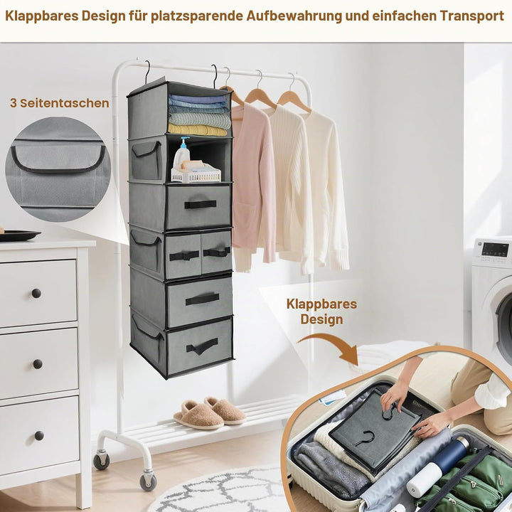 Aufhängende Regale mit 5 Schubladen und 3 Seitentaschen,Langlebiger Stoff hängende Schrank Organizer