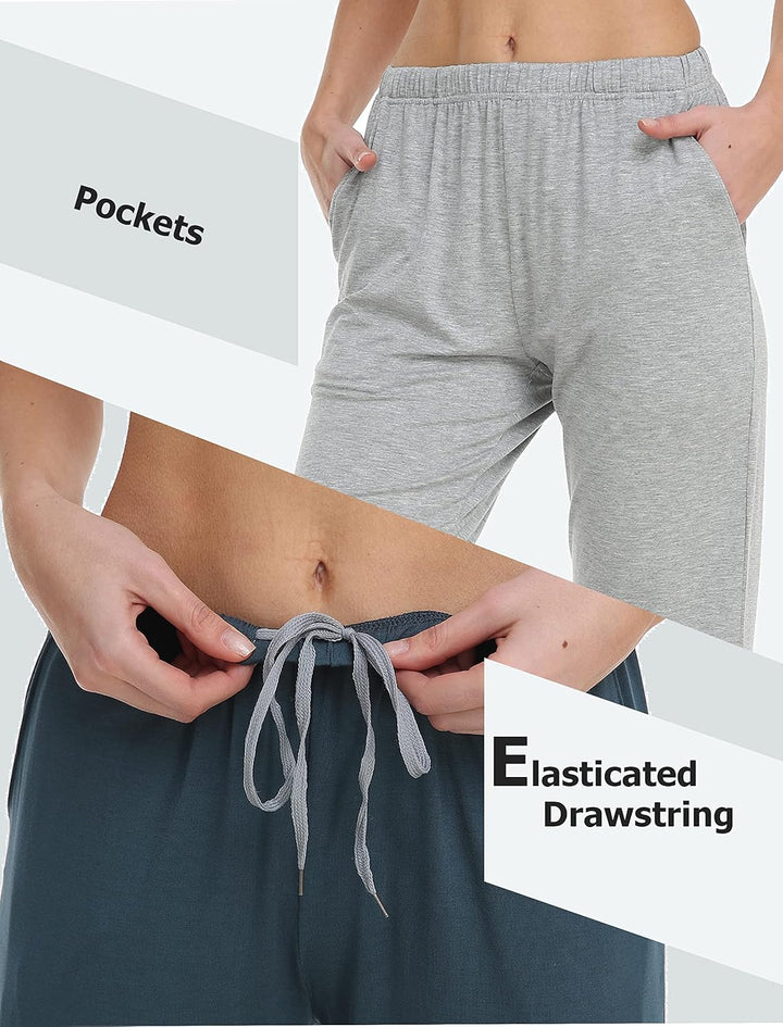 MoFiz Damen Schlafanzughose 3/4 Lang Schlafhose Modal Nachtwäsche Weich Pyjamahose Freizeithose mit