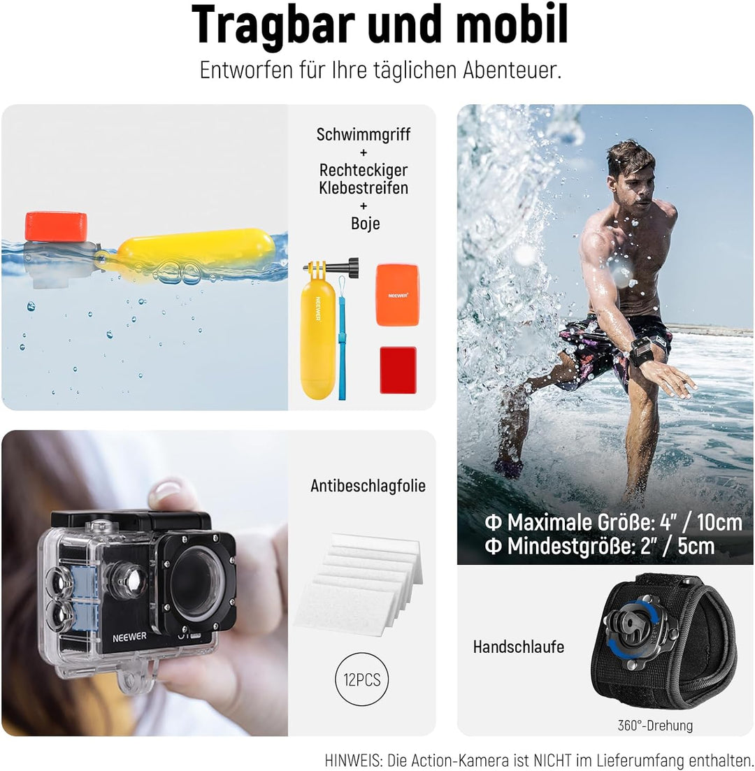 NEEWER Verbessertes 50 in 1 Action Kamera Zubehörset Kompatibel mitGoPro Hero 12 11 10 9 8 Max 7 6 5
