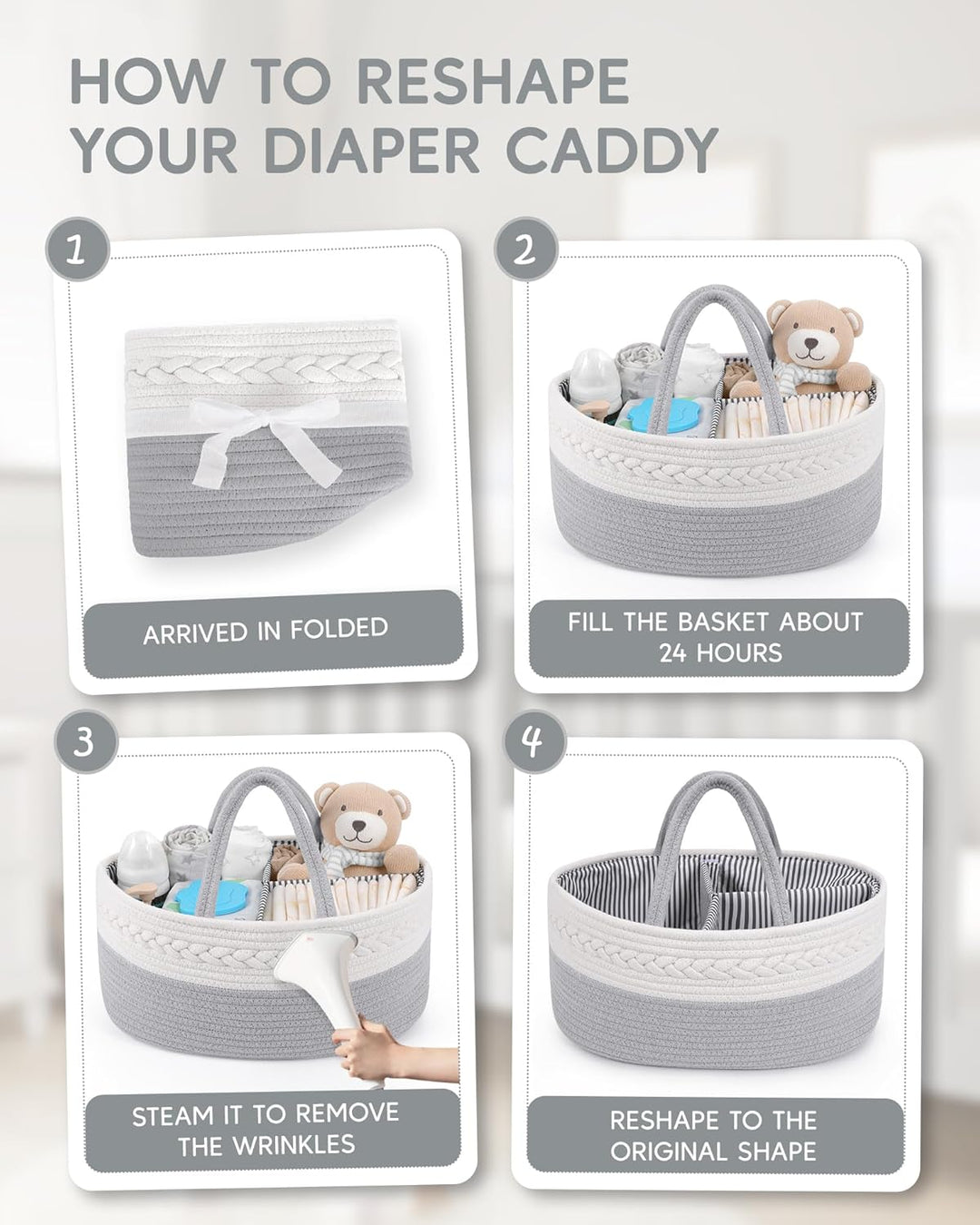 Maliton Baby Windel Caddy Organizer，Wickeltisch Organizer Aufbewahrungskorb mit Herausnehmbaren Fäch