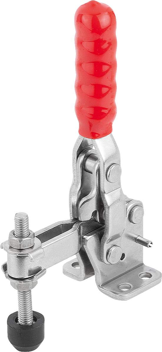 KIPP Schnellspanner vertikal mit waagrechtem Fuss - M6x50 Kniehebelspanner für Werkbänke, Maschinenb