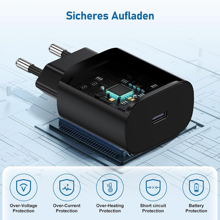 USB C Ladegerät, Schnellladegerät Samsung 25w mit 2M Kabel, Ladekabel USB C mit Netzteil,Typ C Schne