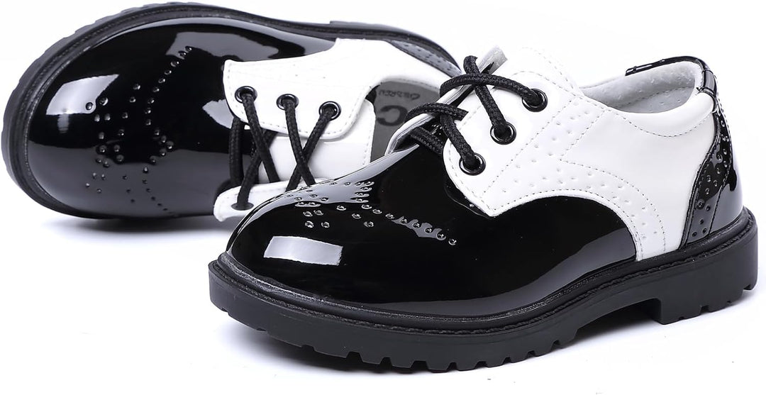 PPXID Jungen Schnürhalbschuhe wasserdichte Lackschuhe Schule Oxfords Uniform Hochzeit Anzugschuhe 21