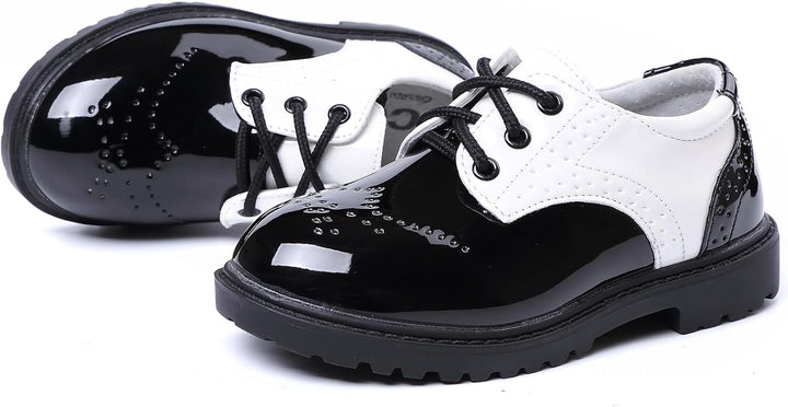 PPXID Jungen Schnürhalbschuhe wasserdichte Lackschuhe Schule Oxfords Uniform Hochzeit Anzugschuhe 22